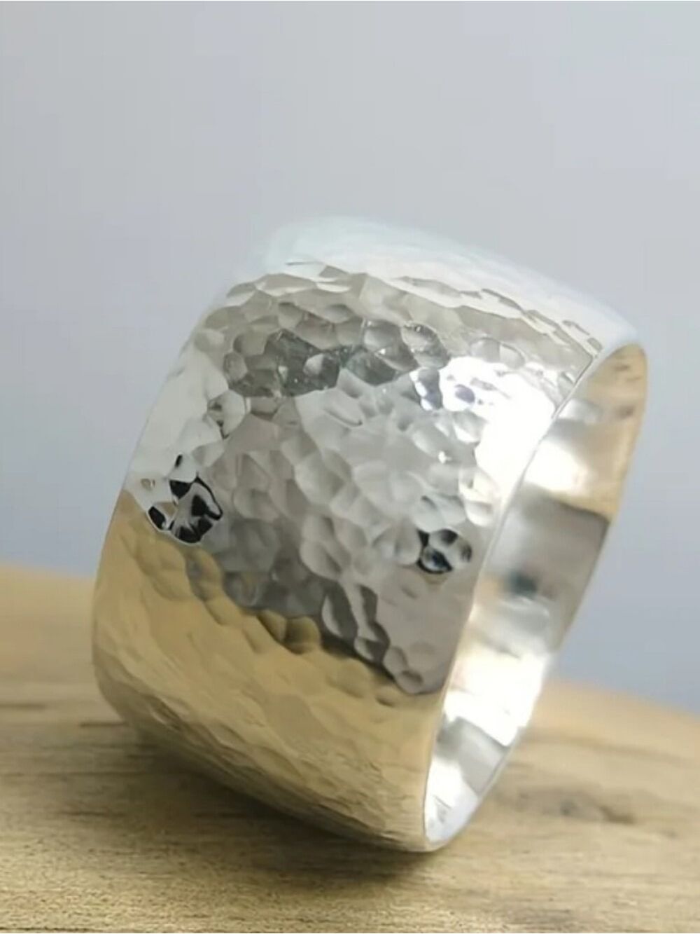 Wide Silver Hammered Texture Band Size 8 NWOT
